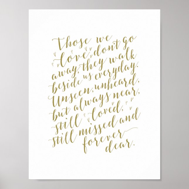In loving memory wedding memorial, funeral, Gold Poster (Front)
