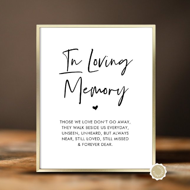 In Loving Memory, Wedding Memorial Table Poster (In Loving Memory, Wedding Memorial Table Sign, Unseen, Unheard, Forever Dear, Digital Download)