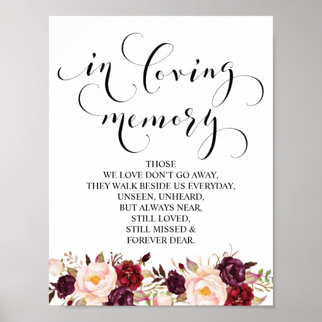 In loving memory Wedding Memorial Table Sign (Front)