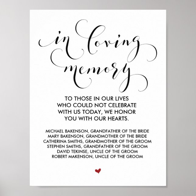 In loving memory Wedding Memorial Table Sign (Front)