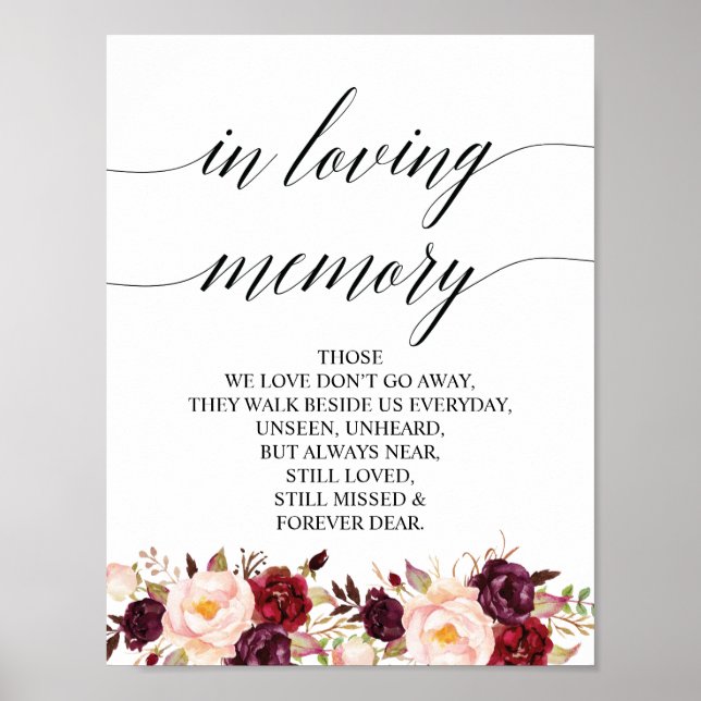 In loving memory Wedding Memorial Table Sign (Front)