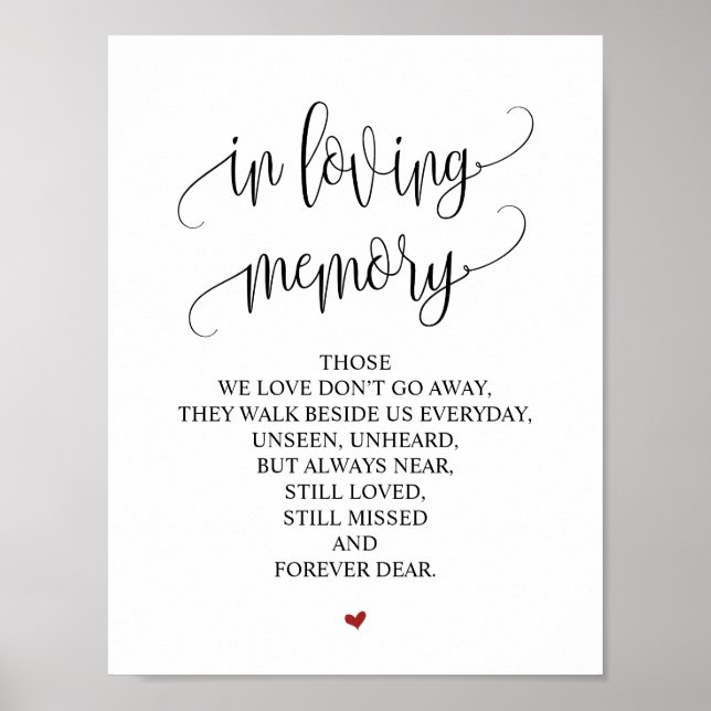 In loving memory Wedding Memorial Table Sign v3 (Front)