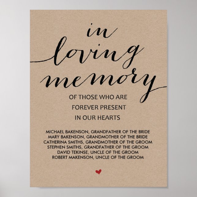 In loving memory Wedding Memorial Table Sign v3 (Front)