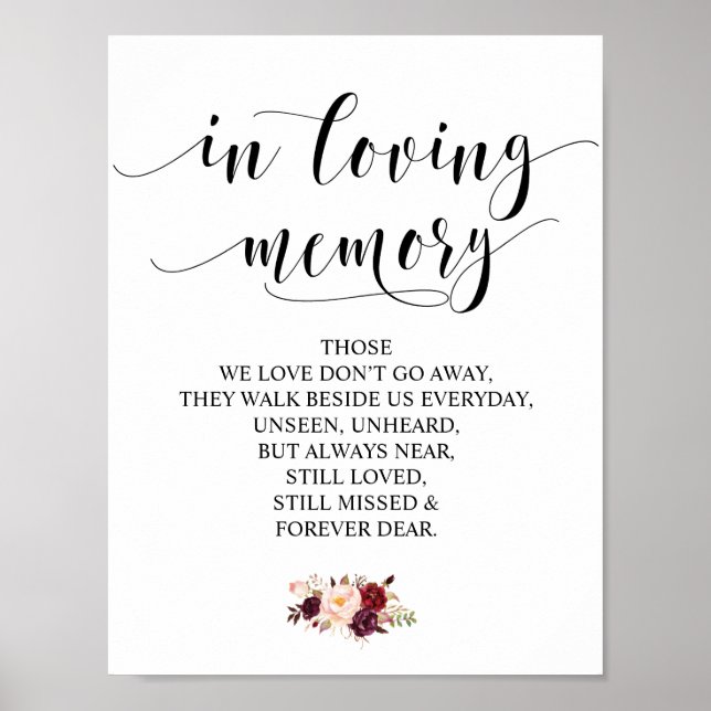 In loving memory Wedding Memorial Table Sign v5 (Front)