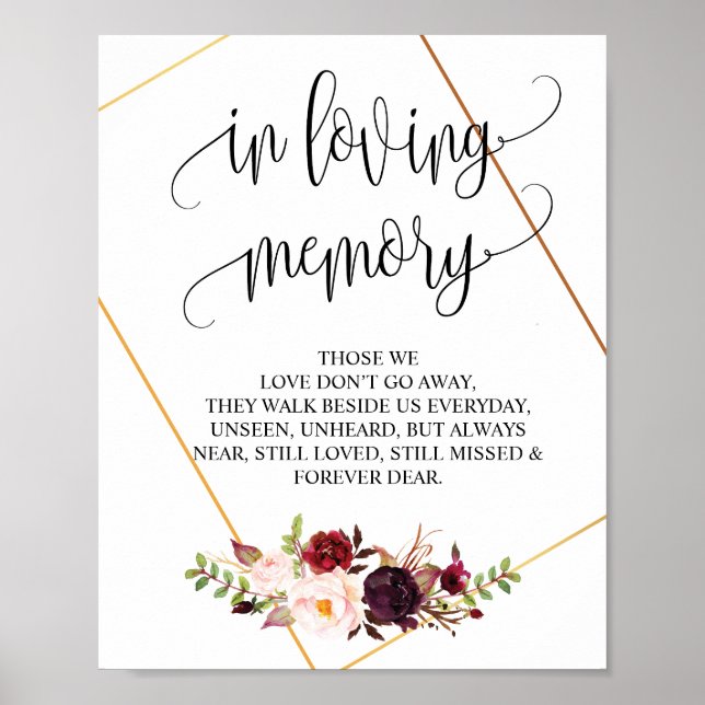In loving memory Wedding Memorial Table Sign v7 (Front)