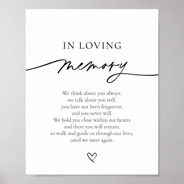 In Loving Memory Wedding Memory Table Sign (Front)