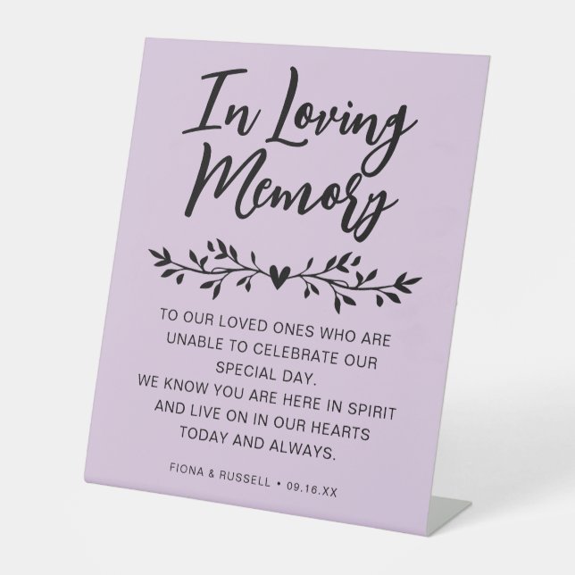 In Loving Memory Wedding Personalised Pedestal Sign (Front)