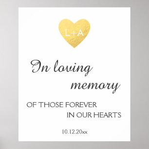 In loving memory Wedding sign, faux gold heart Poster