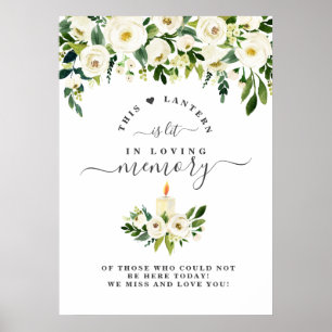 In Loving Memory White Floral Candle Memorial Sign