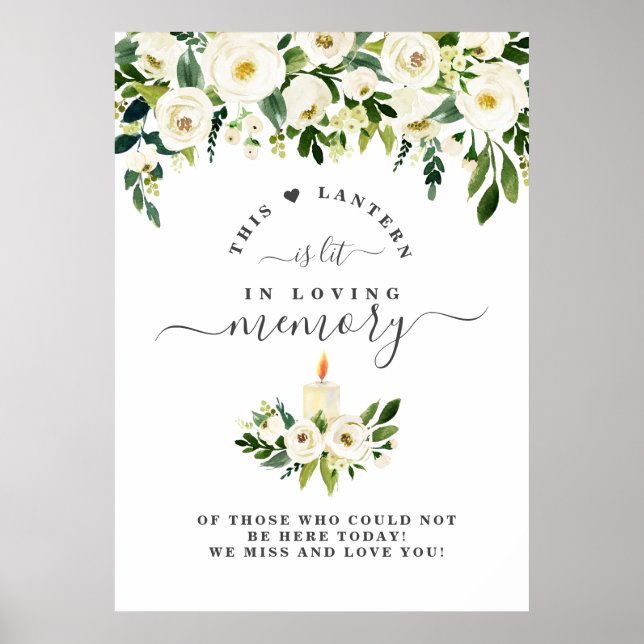 In Loving Memory White Floral Candle Memorial Sign (Front)