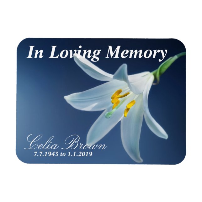 In Loving Memory White Lily | Funeral, Memorial Magnet (Horizontal)