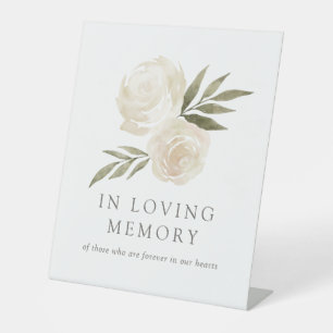 In Loving Memory White Watercolor Floral Wedding P Pedestal Sign