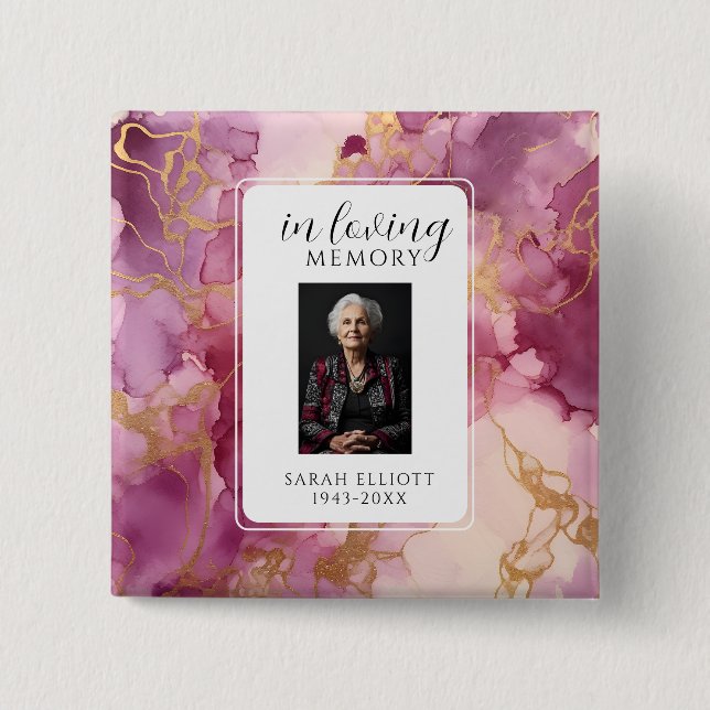 In Loving Memory with Photo | Personal 15 Cm Square Badge (Front)