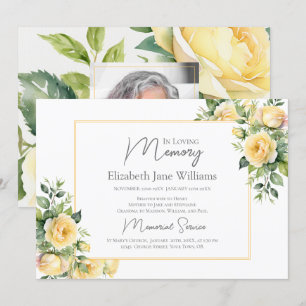 In Loving Memory Yellow Roses 1 Photo  Invitation