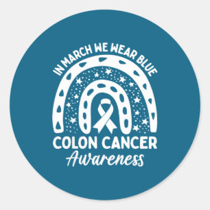 In march wear blue rainbow colon cancer awareness classic round sticker