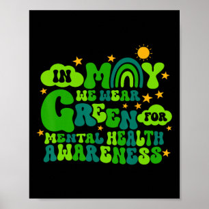 In May We Wear Green Retro Mental Health Awareness Poster