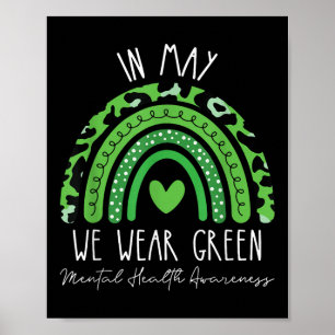 In May We Wear Green Ribbon Rainbow Mental Health Poster