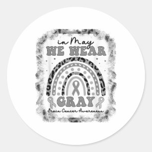 In May We Wear Grey Brain Cancer Awareness Groovy Classic Round Sticker
