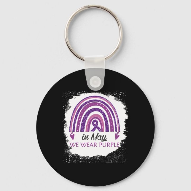 In May We Wear Purple Bleached Rainbow Fibromyalgi Key Ring (Front)