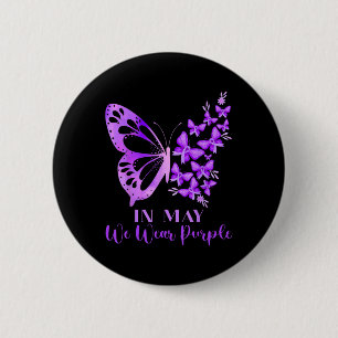 In May We Wear Purple Butterfly Lupus Awareness  6 Cm Round Badge