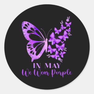 In May We Wear Purple Butterfly Lupus Awareness  Classic Round Sticker
