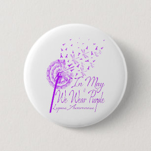In May We Wear Purple Lupus Awareness Dandelion.pn 6 Cm Round Badge