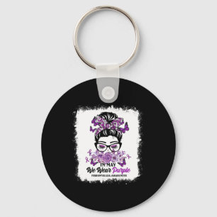 In May We Wear Purple Messy Bun Fibromyalgia Aware Key Ring