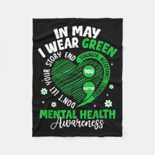 In May Wear Green Semicolon Mental Health Fleece Blanket