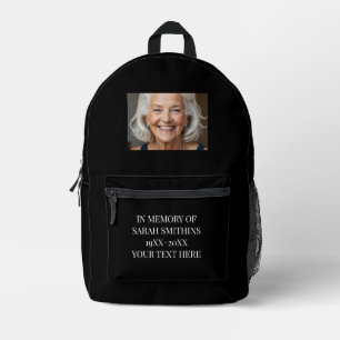 In memory black custom photo text backpack