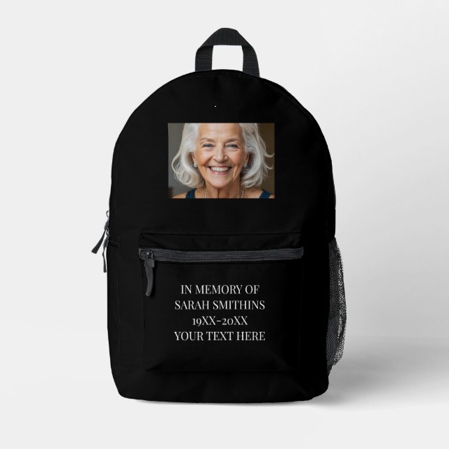 In memory black custom photo text backpack (Front)