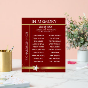 In Memory. Class Reunion Tribute Board Acrylic Sign
