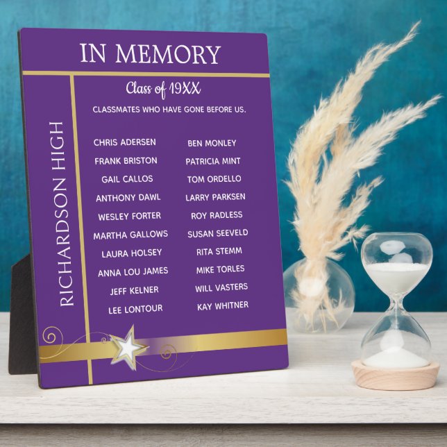 In Memory. Class Reunion Tribute Easel Plaque (Side)