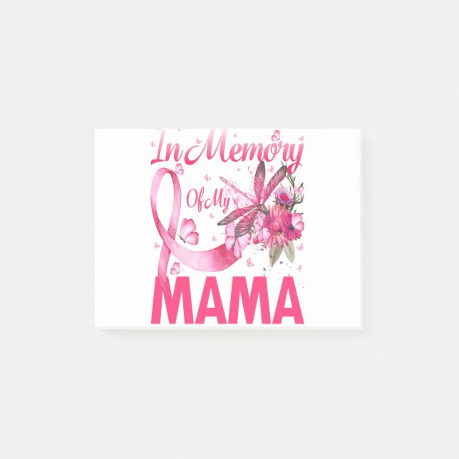 In Memory For My Mama Dragonfly Breast Cancer Post-it Notes (Front)
