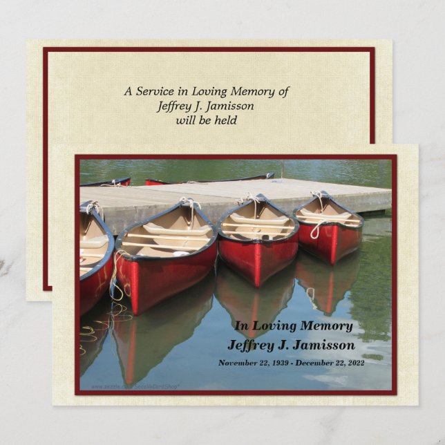 In Memory Memorial Service Invitation, Red Canoes Invitation (Front/Back)