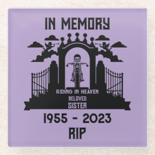 In Memory Motorbike Rider Biker Funeral Glass Coaster