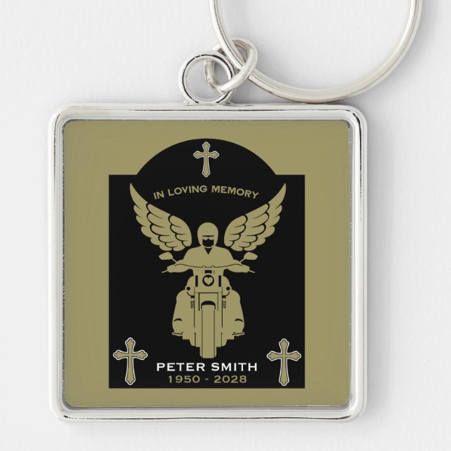 In Memory Motorbike Rider Biker Funeral Key Ring (Front)