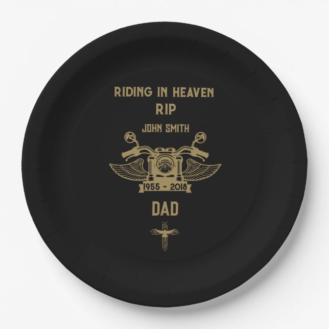 In Memory Motorbike Rider Biker Funeral Paper Plate (Front)