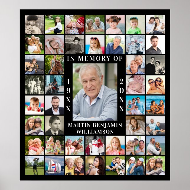 In Memory of 45 Photo Collage Black Poster (Front)