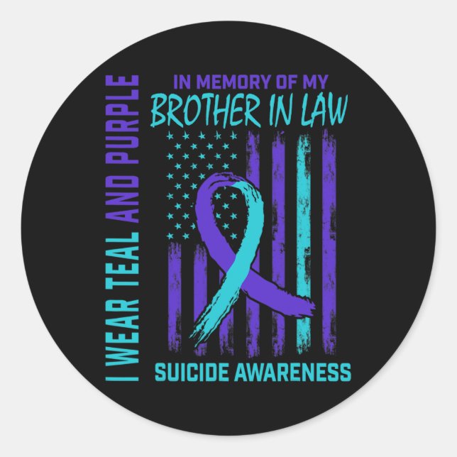 In Memory Of Brother In Law Suicide Awareness Amer Classic Round Sticker (Front)