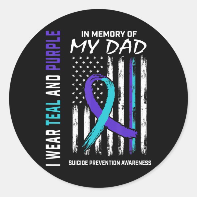 In Memory of Dad Suicide Awareness Prevention Amer Classic Round Sticker (Front)