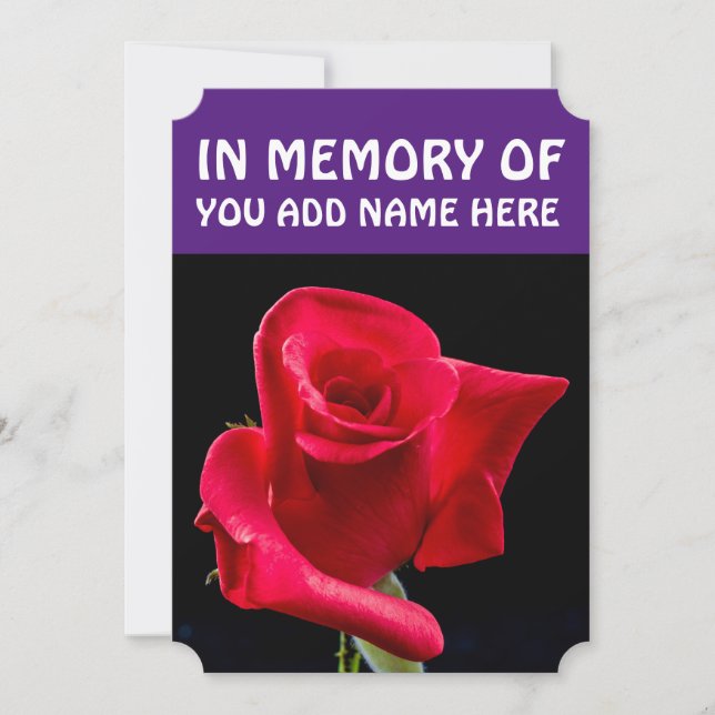 IN MEMORY OF FUNERAL CARDS, RED ROSE INVITATION (Front)