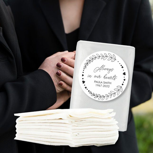 In Memory Of Funeral Gift Always in Our Hearts Classic Round Sticker (Creator Uploaded)