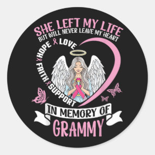 In Memory Of Grammy Breast Cancer Awareness Angel Classic Round Sticker