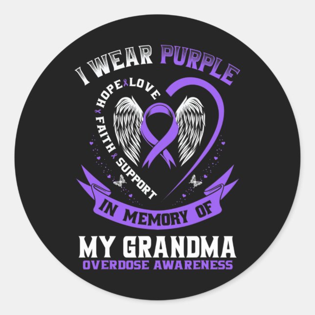 In Memory Of Grandma Drug Overdose Awareness Ribbo Classic Round Sticker (Front)