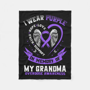 In Memory Of Grandma Drug Overdose Awareness Ribbo Fleece Blanket
