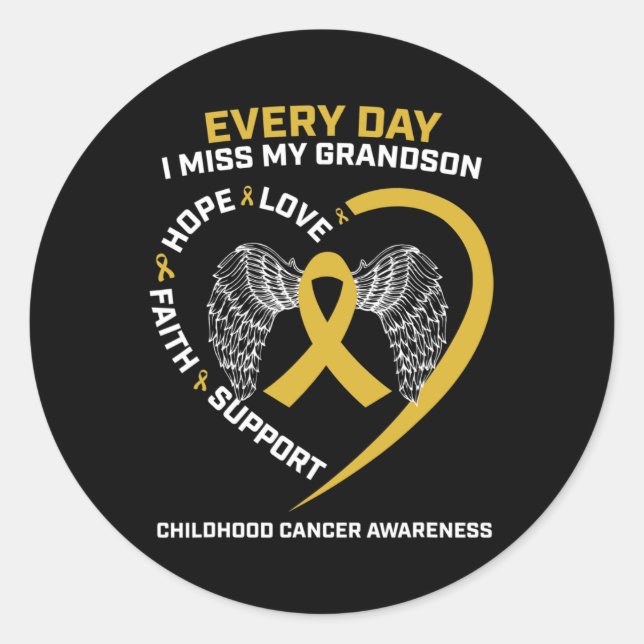 In Memory Of I Miss My Grandson Childhood Cancer A Classic Round Sticker (Front)