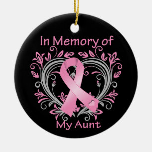 In Memory of My Aunt Breast Cancer Heart Ceramic Tree Decoration