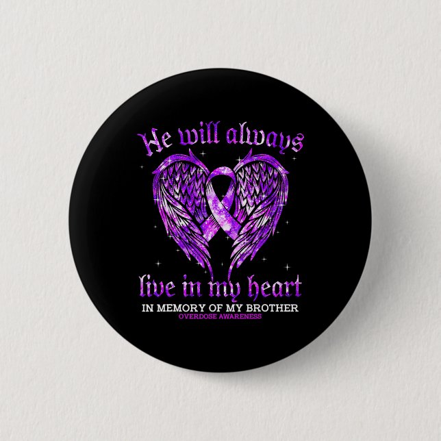 In Memory Of My Brother Overdose Awareness Angel W 6 Cm Round Badge (Front)
