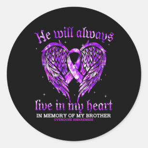 In Memory Of My Brother Overdose Awareness Angel W Classic Round Sticker