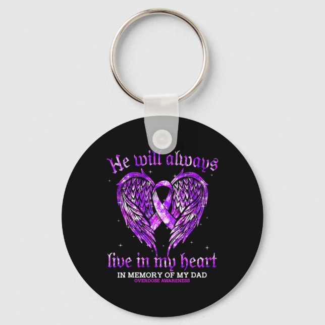 In Memory Of My Dad Overdose Awareness Angel Wing  Key Ring (Front)